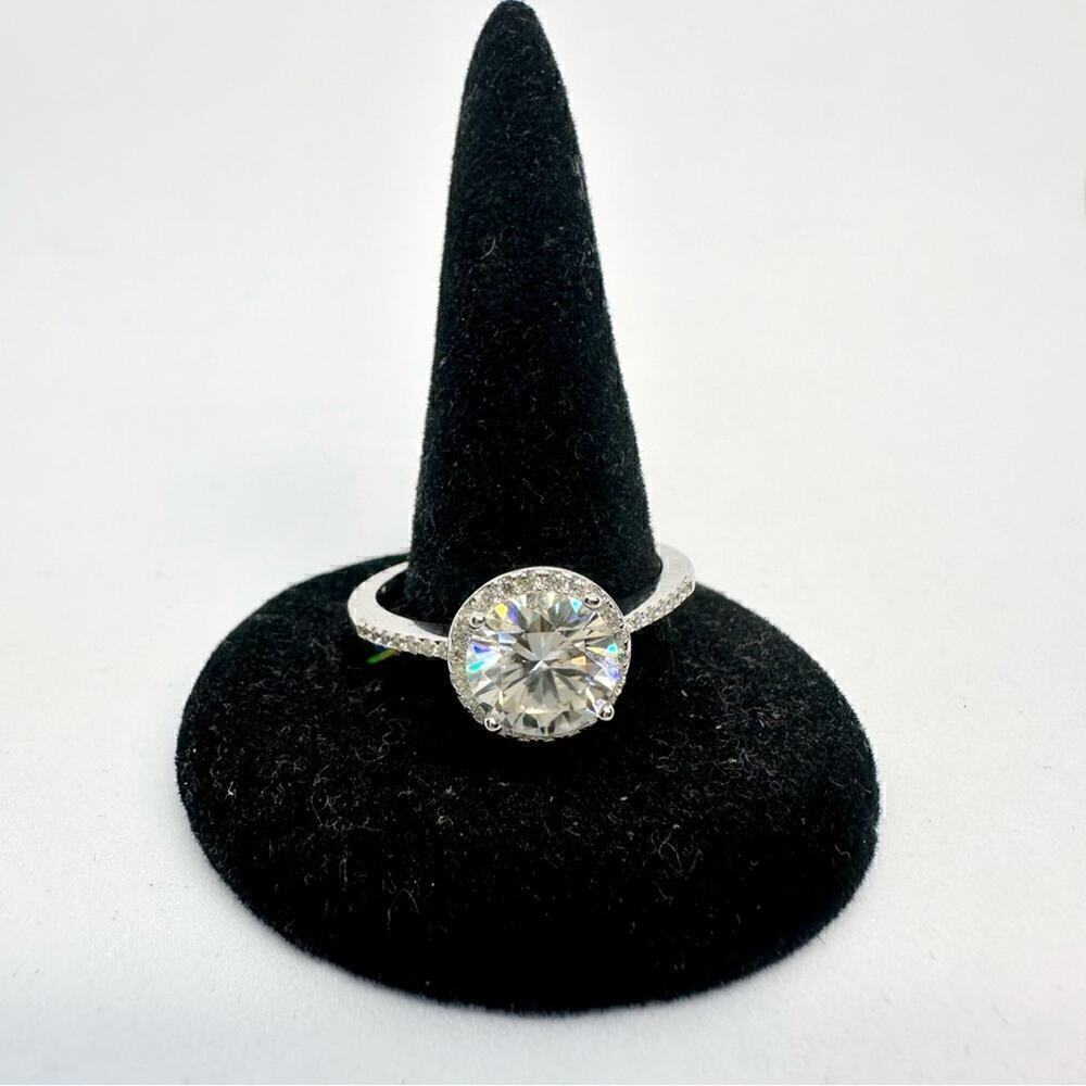 Moissanite Diamond Engagement Ring Brilliant Round Cut Halo S925 2 Ct Size 9